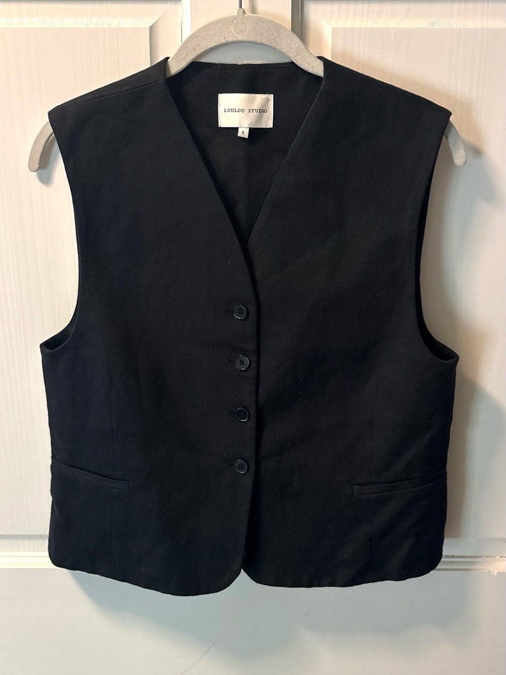 Loulou Studio France black button vest sleeveless linen cotton women’s s small